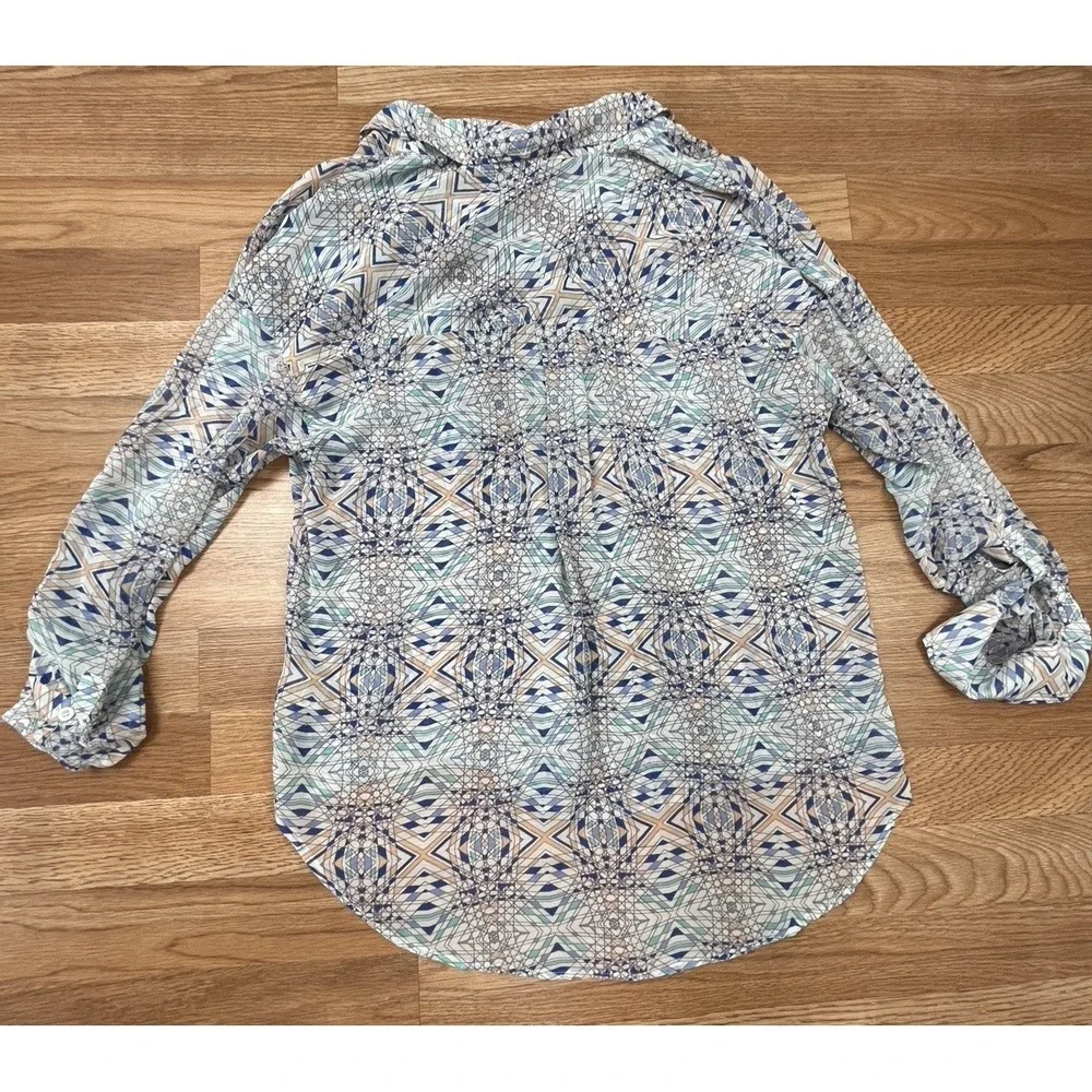 Free People Sheer Button Front Blouse Size‎ Small Roll Tab Sleeves